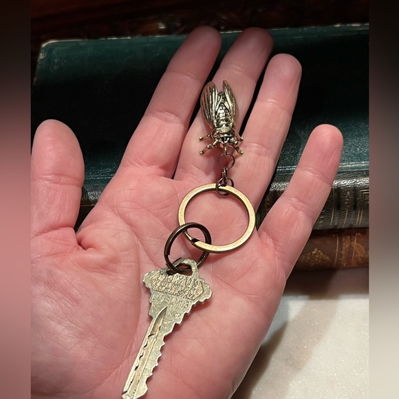 Detailed Solid Brass Cicada Keychain on Solid Brass Split Rings - Picture 7 of 10